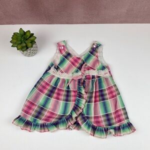 Jcpenney Vintage Pink Green Plaid Lace Dress Toddle Time Girl 3T